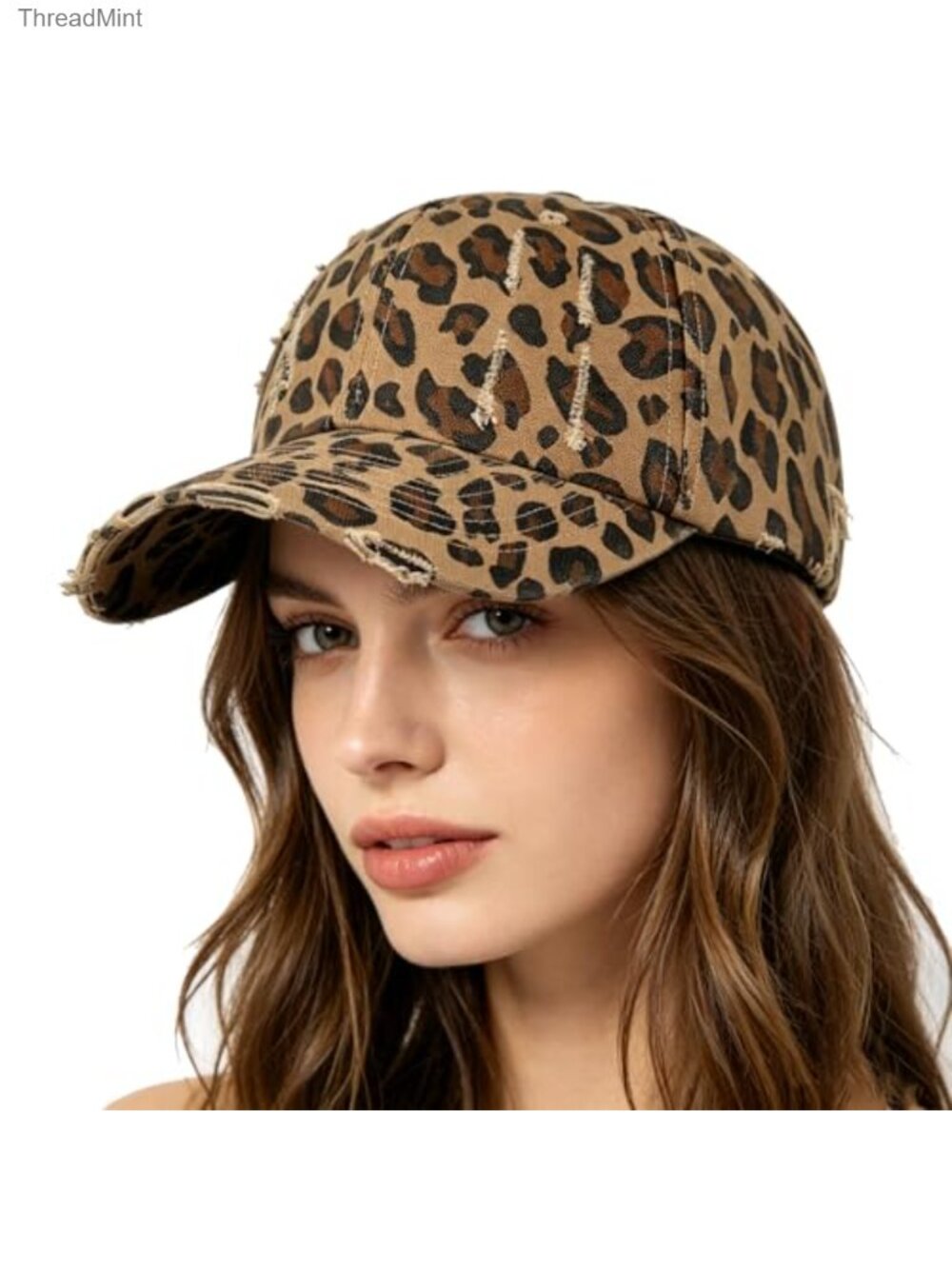 Distressed Leopard Print Adjustable Trucker Baseball Hat Sun Protection